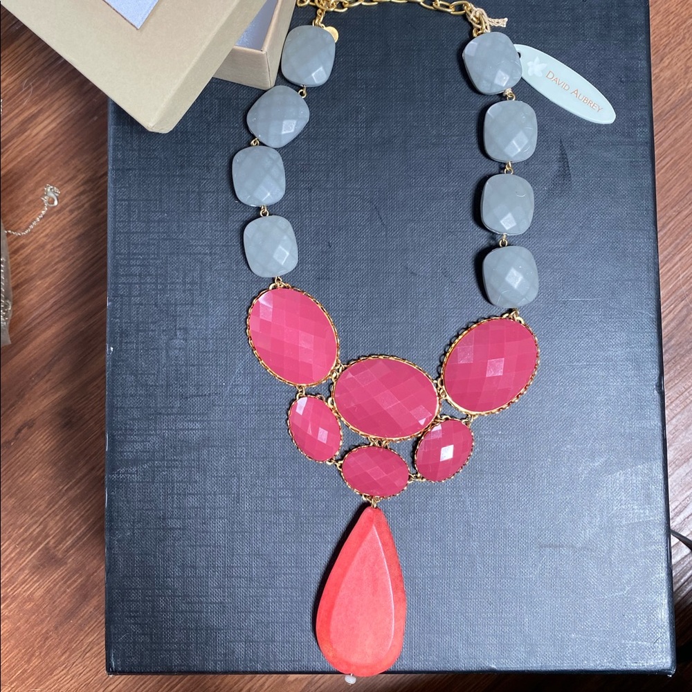 NWT David Aubrey teardrop resin and wood necklace